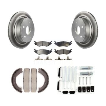 Rear Disc Coated Rotors Ceramic Pads Parking Brake Shoes Hardware Kit For Dodge Ram 1500 KGT-104207