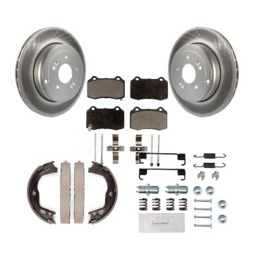 Rear Disc Coated Rotors Ceramic Pads Parking Shoes Hardware Kit For Hyundai Genesis Coupe KGT-104208