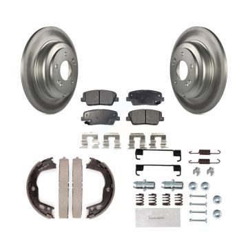 Rear Disc Coated Rotors Ceramic Pads Parking Shoes Hardware Kit For Hyundai Genesis Coupe KGT-104209