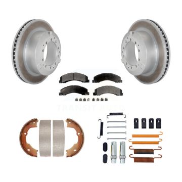 Rear Disc Coated Rotors Ceramic Pads Parking Shoes Hardware Kit For Ram Dodge Sterling 45 KGT-104210