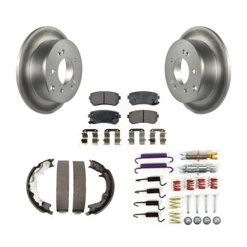 Rear Disc Coated Rotors Ceramic Pads Parking Brake Shoes Hardware Kit For Kia Forte Koup KGT-104213
