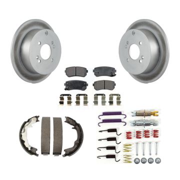 Rear Disc Coated Rotors Ceramic Pads Parking Shoes & Hardware Kit For Hyundai Accent Kia KGT-104215