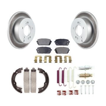 Rear Disc Coated Rotors Ceramic Pads Parking Shoes & Hardware Kit For 2007-2010 Kia Rondo KGT-104216