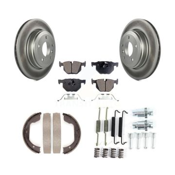 Rear Disc Coated Rotors Ceramic Pads Parking Shoes & Hardware Kit For BMW 530i 525i 528i KGT-104217