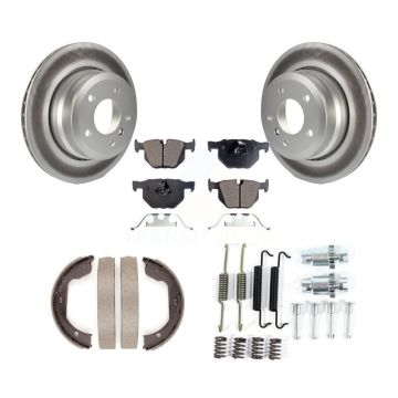 Rear Disc Coated Rotors Ceramic Pads Parking Shoes Hardware Kit For BMW 530xi 528i xDrive KGT-104218