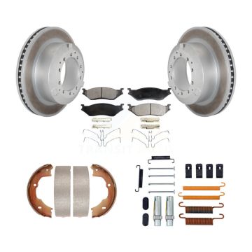 Rear Disc Coated Rotors Ceramic Pads Parking Shoes Hardware Kit For Ford F-450 Super Duty KGT-104219