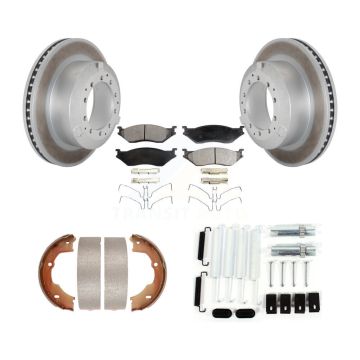 Rear Disc Coated Rotors Ceramic Pads Parking Shoes Hardware Kit For Ford F-450 Super Duty KGT-104220