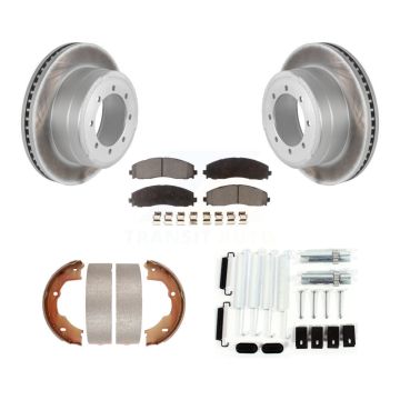 Rear Disc Coated Rotors Ceramic Pads Parking Shoes Hardware Kit For Ford F-450 Super Duty KGT-104221