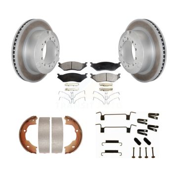 Rear Disc Coated Rotors Ceramic Pads Parking Shoes Hardware Kit For Ford F-450 Super Duty KGT-104222