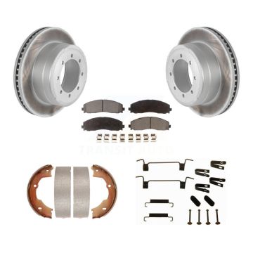 Rear Disc Coated Rotors Ceramic Pads Parking Shoes Hardware Kit For Ford F-450 Super Duty KGT-104223