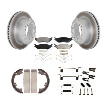 Rear Disc Coated Rotors Ceramic Pads Parking Shoes Hardware Kit For Ford F-450 Super Duty KGT-104224