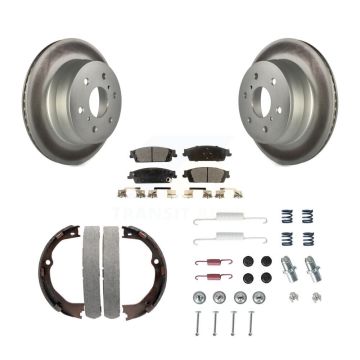 Rear Disc Coated Rotors Ceramic Pads Parking Shoes Hardware Kit For GMC Chevrolet Sierra KGT-104238