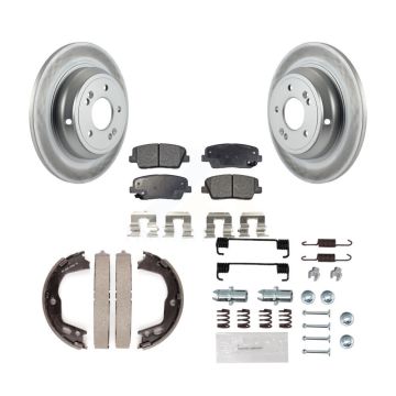 Rear Disc Coated Rotors Ceramic Pads Parking Brake Shoes Hardware Kit For Hyundai Genesis KGT-104250
