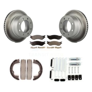 Rear Disc Coated Rotors Ceramic Pads Parking Brake Shoes Hardware Kit For Dodge Ram 1500 KGT-104257