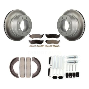 Rear Disc Coated Rotors Ceramic Pads Parking Brake Shoes Hardware Kit For Dodge Ram 1500 KGT-104258