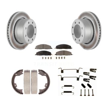 Rear Disc Coated Rotors Ceramic Pads Parking Shoes & Hardware Kit For Ram 3500 2500 Dodge KGT-104261