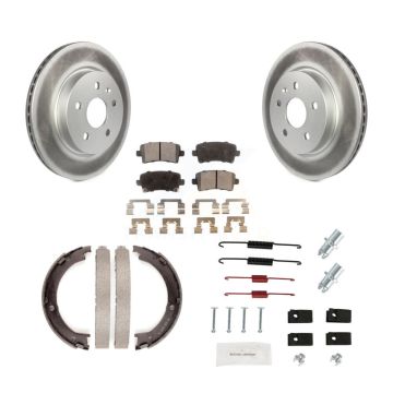 Rear Disc Coated Rotors Ceramic Pads Parking Brake Shoes & Hardware Kit For Cadillac XTS KGT-104278