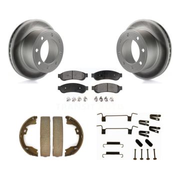 Rear Disc Coated Rotors Ceramic Pads Parking Shoes Hardware Kit For Ford F-350 Super Duty KGT-104280
