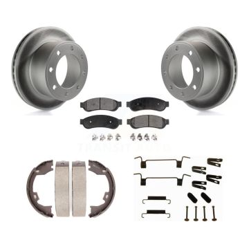 Rear Disc Coated Rotors Ceramic Pads Parking Shoes Hardware Kit For Ford F-250 Super Duty KGT-104281