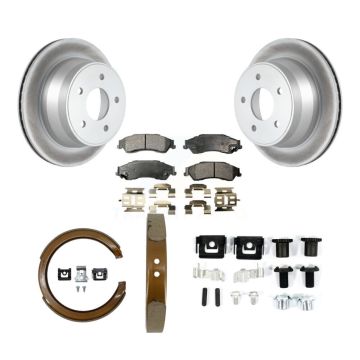 Rear Disc Coated Rotors Ceramic Pads Parking Shoes Hardware Kit For Chevrolet GMC Blazer KGT-104289
