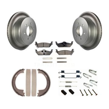 Rear Disc Coated Rotors Ceramic Pads Parking Shoes Hardware Kit For Ford F-150 Lincoln LT KGT-104301