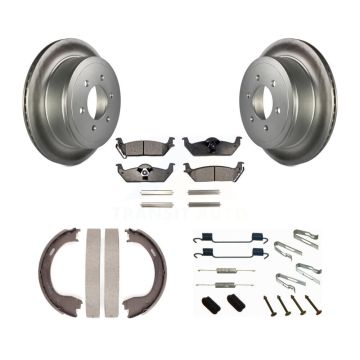 Rear Disc Coated Rotors Ceramic Pads Parking Brake Shoes And Hardware Kit For Ford F-150 KGT-104303