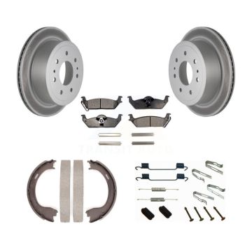 Rear Disc Coated Rotors Ceramic Pads Parking Brake Shoes And Hardware Kit For Ford F-150 KGT-104304