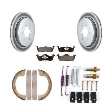 Rear Disc Coated Rotors Ceramic Pads Parking Brake Shoes Hardware Kit For Ford Expedition KGT-104305