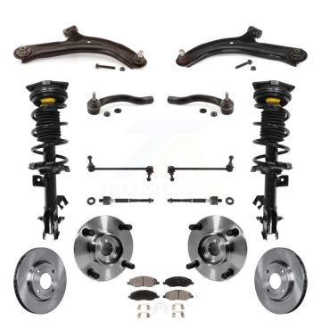 Front Disc Rotors Brake Pads Bearing Shock Assembly Suspension Kit (15Pc) For Nissan Versa KM-100398