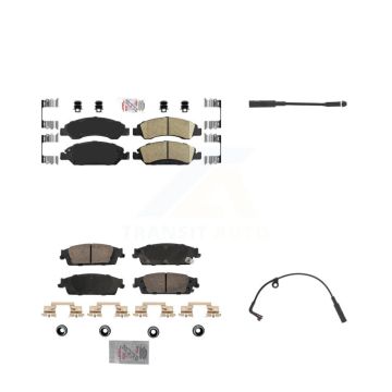 Front Rear Ceramic Brake Pad & Wear Sensor Kit For Chevrolet Silverado 1500 LD GMC Sierra KNW-100165