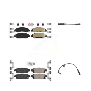 Front Rear Ceramic Brake Pad & Wear Sensor Kit For Chevrolet Silverado 1500 LD GMC Sierra KNW-100167