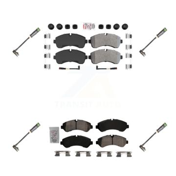 Front Rear Ceramic Disc Brake Pads & Extra Wear Sensor Kit For Freightliner Sprinter 3500 KNW-101166