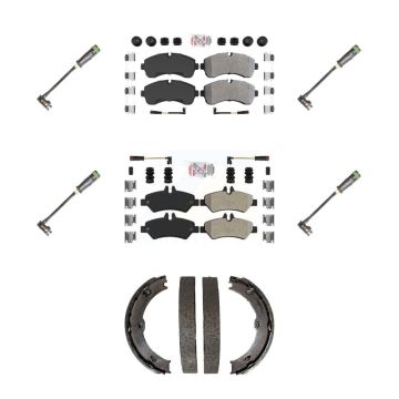 Front Rear Ceramic Brake Pad & Extra Wear Sensor Kit (7Pc) For Freightliner Sprinter 3500 KNW-101215