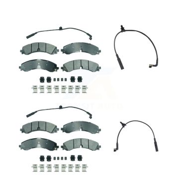 Front Rear Ceramic Brake Pads Extra Wear Sensor Kit For GMC Chevrolet Sierra 2500 HD 3500 KNW-101395