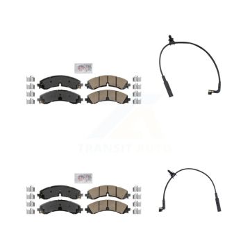 Front Rear Ceramic Brake Pad & Wear Sensor Kit For GMC Chevrolet Sierra 2500 HD Silverado KNW-101398