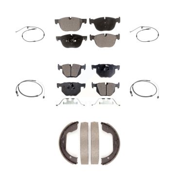 Front Rear Semi-Metallic Disc Brake Pads And Wear Sensors Kit (7Pc) For BMW X5 X6 KPW-100523