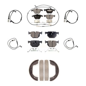 Front Rear Semi-Metallic Disc Brake Pad & Extra Wear Sensor Kit (7Pc) For BMW 535i xDrive KPW-100549