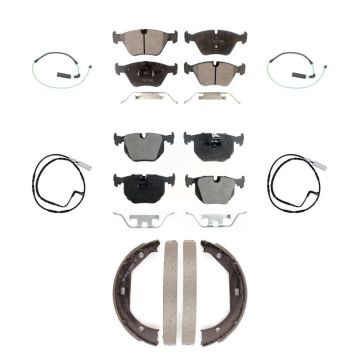 Front Rear Semi-Metallic Disc Brake Pad And Wear Sensor Kit (7Pc) For 2005 BMW 330xi 3.0L KPW-100562