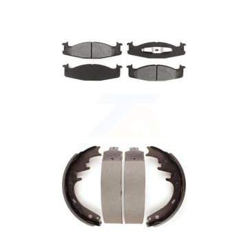Front Rear Semi-Metallic Brake Pads & Drum Shoe Kit For Ford F-150 Bronco E-150 Econoline KSN-100142