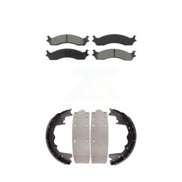Front Rear Semi-Metallic Brake Pads & Drum Shoes Kit For Ford F-350 F-250 E-350 Econoline KSN-100156