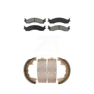Front Rear Semi-Metallic Brake Pads Drum Shoe Kit For Dodge Ram 2500 Ford F-350 E-350 Van KSN-100157