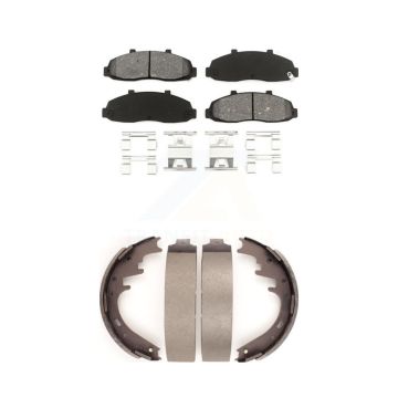 Front Rear Semi-Metallic Brake Pads And Drum Shoes Kit For Ford F-150 KSN-100163