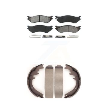 Front Rear Semi-Metallic Brake Pads Drum Shoe Kit For Ford F-150 Dodge Ram 1500 Van B1500 KSN-100173