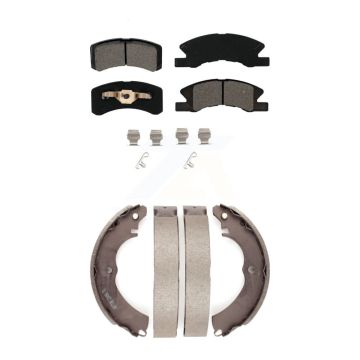 Front Rear Semi-Metallic Brake Pads And Drum Shoes Kit For 2017-2023 Mitsubishi Mirage G4 KSN-100296