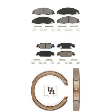 Front Rear Semi-Metallic Brake Pads And Parking Shoes Kit For Cadillac STS KSN-100622