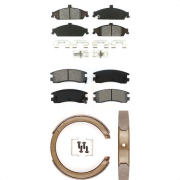 Front Rear Semi-Metallic Brake Pads And Parking Shoes Kit For Pontiac Grand Am Oldsmobile KSN-100625