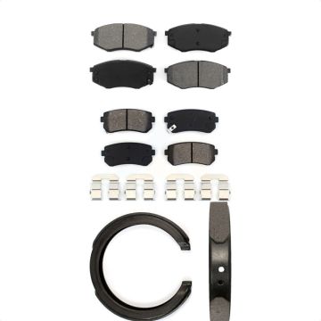 Front Rear Semi-Metallic Brake Pads And Parking Shoes Kit For 2011 Kia Sportage FWD KSN-100638