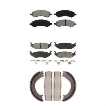 Front Rear Semi-Metallic Brake Pads & Parking Shoes Kit For Dodge Ram 1500 Chrysler Aspen KSN-100676