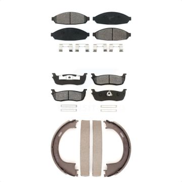 Front Rear Semi-Metallic Brake Pads Parking Shoe Kit For 03-10 Lincoln Town Car Limousine KSN-100690