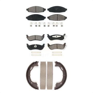 Front Rear Semi-Metallic Brake Pads And Parking Shoes Kit For Lincoln Town Car Ford Crown KSN-100691